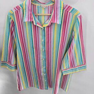 American Sweetheart Rainbow Vertical Stripes 3/4 Sleeves Button Down Shirt XL
